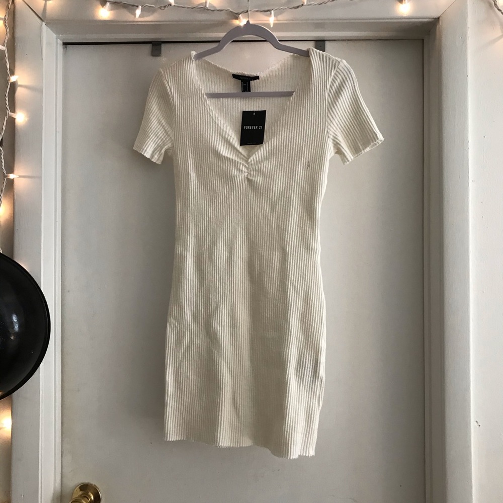 NWT F21 Ribbed White Bodycon Dress
